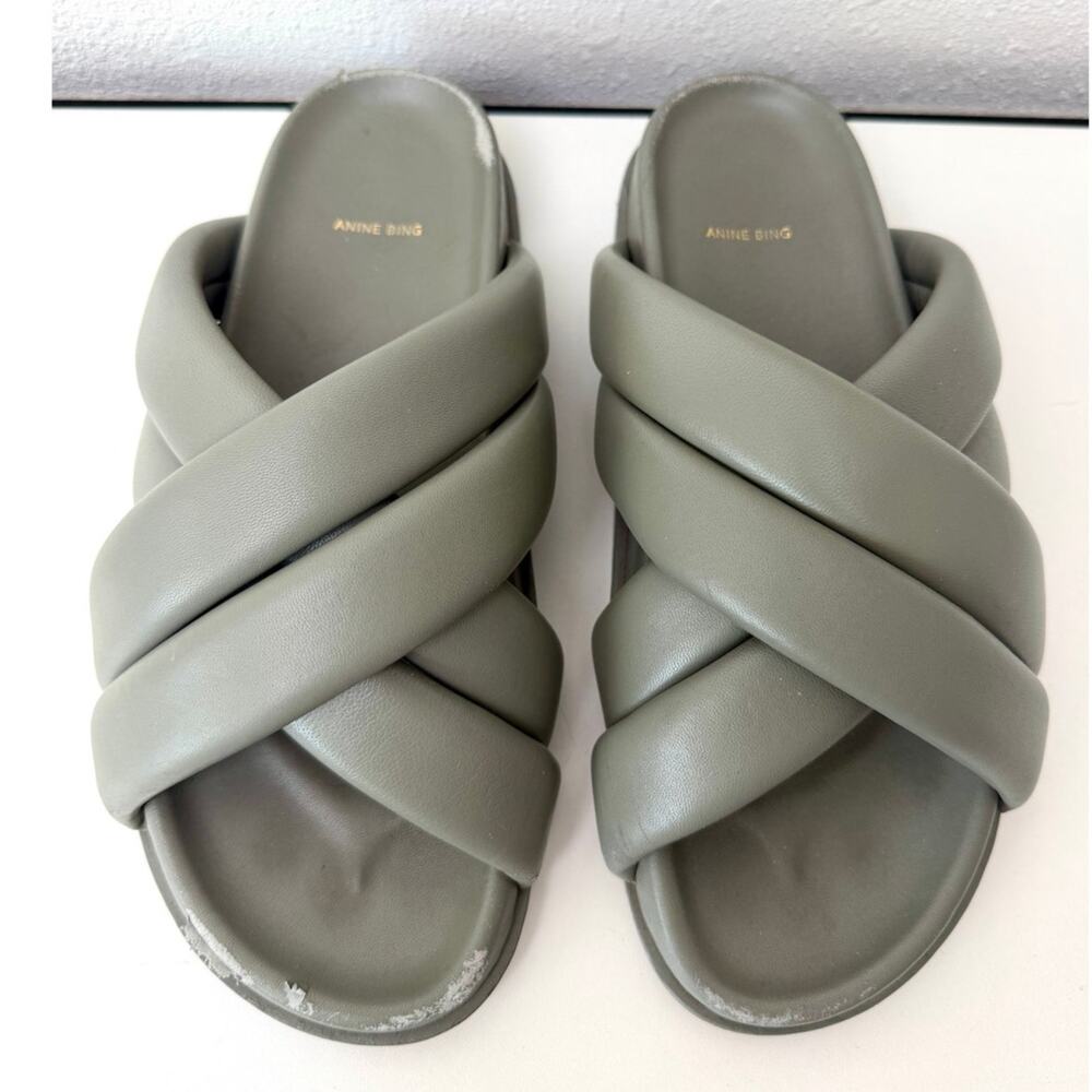 Anine Bing Lizzie Slides Sage Green Womens US 8
